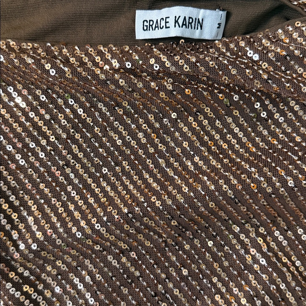 Grace Karin One Shoulder Sequin Dress - Bronze - Picture 2 of 6